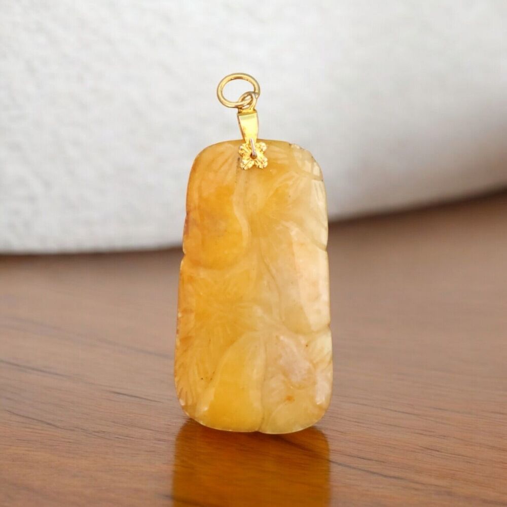 Chinese Carved Landscape Jadeite Jade Pendant Burmese Gemstone